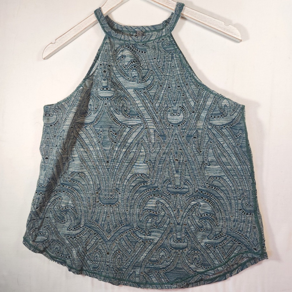 Vimmia Halter Tank Top Teal Blue Pointelle Knit High Neck Sleeveless Top Small
